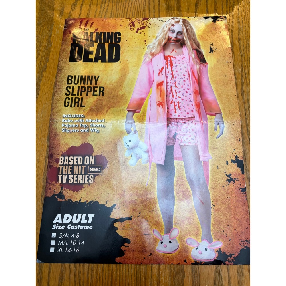 Spirit Halloween The Walking Dead Bunny Slipper Girl Costume Pink Adult S/M 4-8